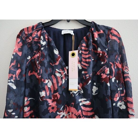 Tanya Taylor Designs LLC Women's Sz S Navy Multi Harmony Abstract Print Top - Picture 9 of 11